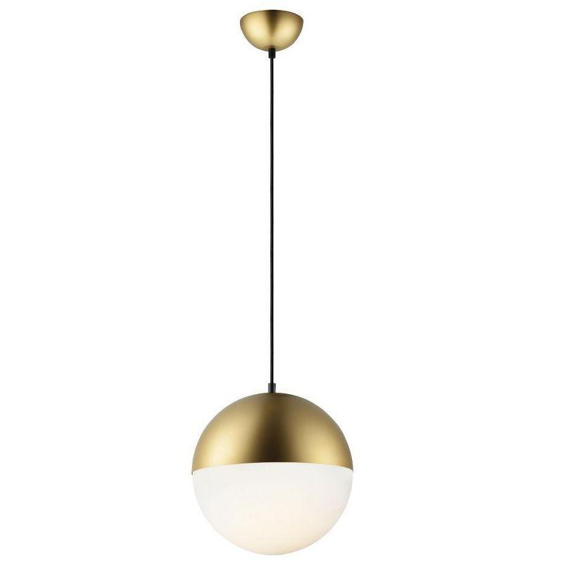 Half Moon Adjustable LED Pendant in Metallic Gold with Satin White Glass