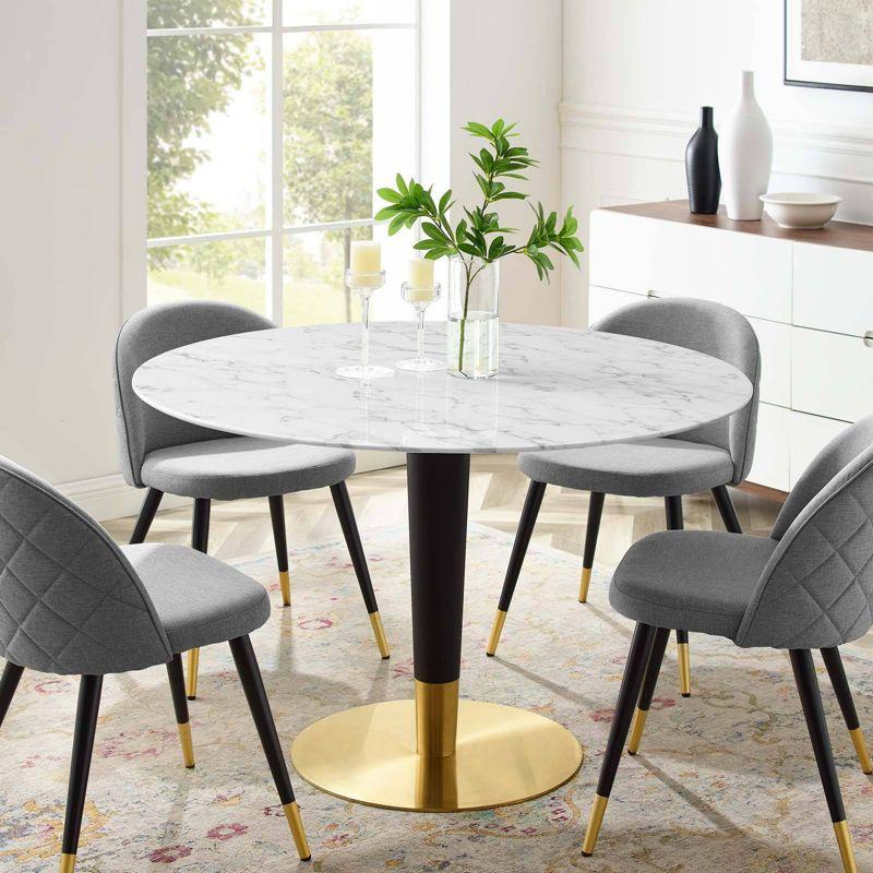 Zinque Round White Marble and Gold Dining Table