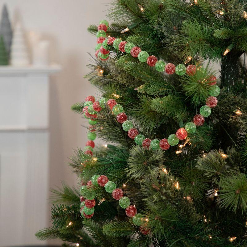 Frosted Glitter Pine Garland with Red & Green Candy Drops - 6ft