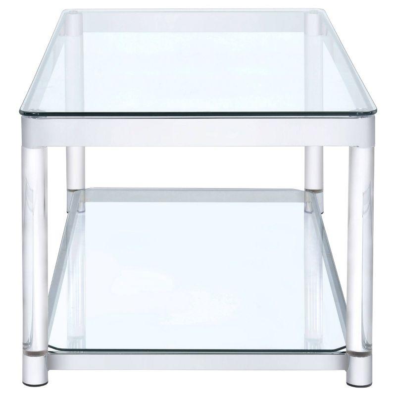 Elegant 48" Silver Metal & Glass Rectangular Coffee Table with Acrylic Legs