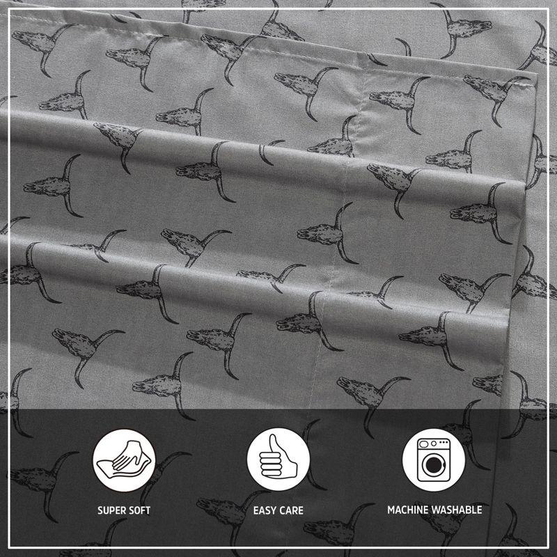 Wrangler Steer Skulls Grey 100% Microfiber Queen Sheet Set