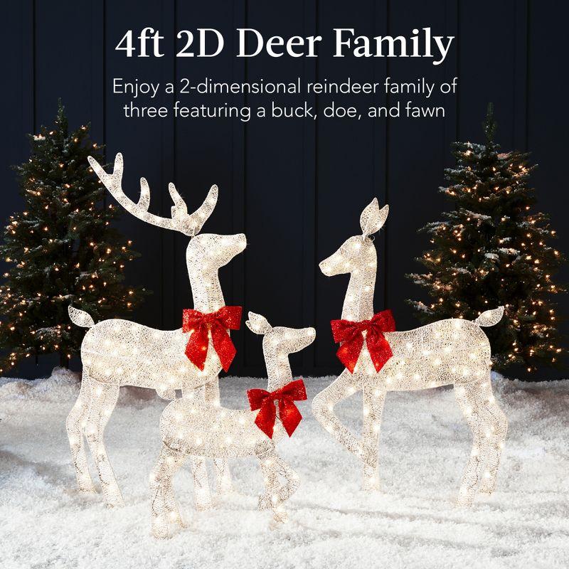 Best Choice Products 4ft 3-Piece Lighted 2D Christmas Deer Set Outdoor Yard Decoration w/ 175 LED Lights, Stakes