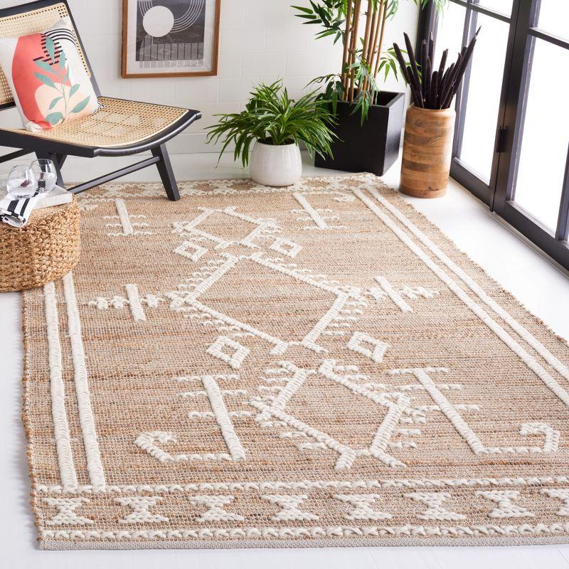 Ivory and Natural Flat Woven Wool Square Rug