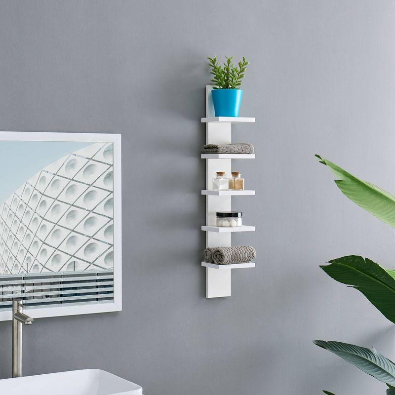 Danya B. 30" x 6" Slim Vertical Column Wall Shelf White: Laminated MDF, 5-Tier Storage, Includes Mounting Hardware