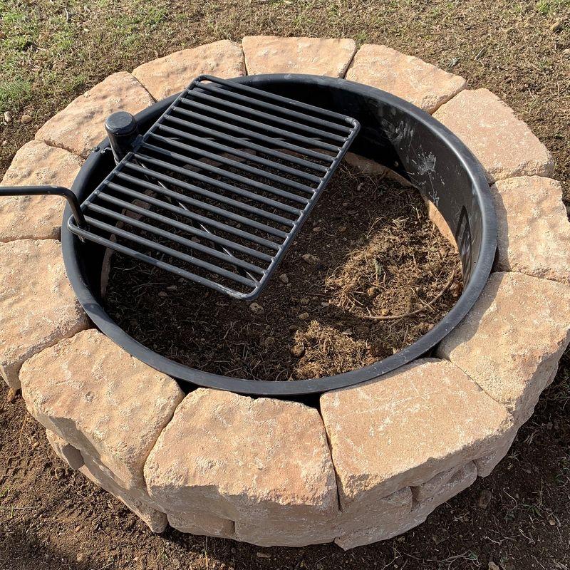 Pilot Rock 30 Inch Heavy Duty Steel Ground Fire Pit Ring Insert Liner and Metal Cooking Grate for Grilling, Camping, and Backyard Bonfires, Black