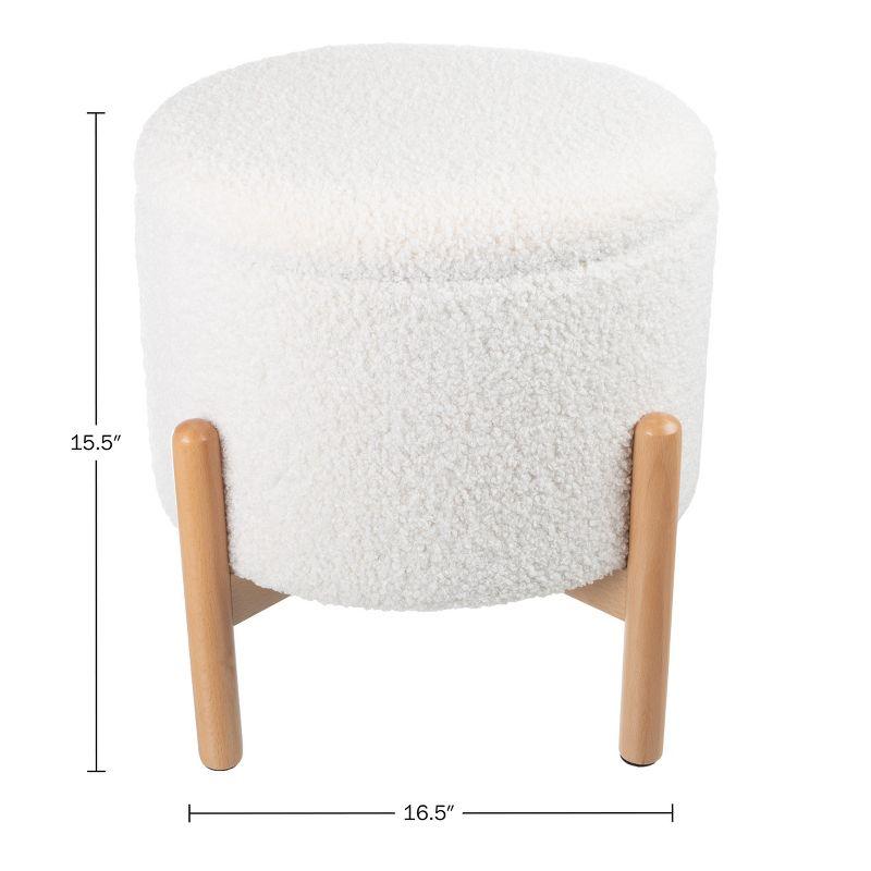 White Sherpa Plush Round Storage Ottoman with Padded Lid