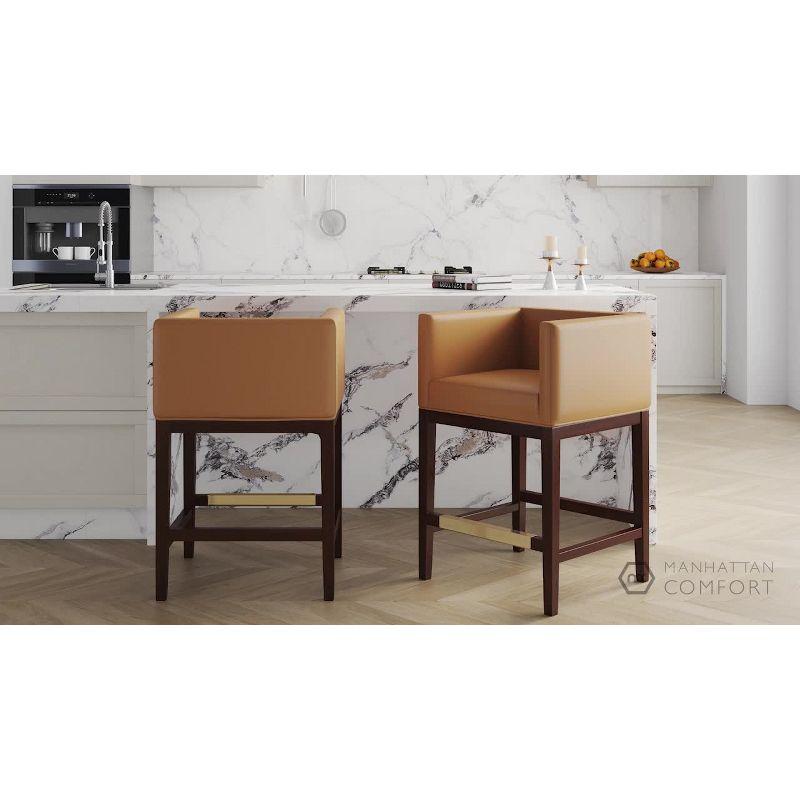 Kingsley 34" Ivory and Dark Walnut Leather Counter Stools, Set of 2