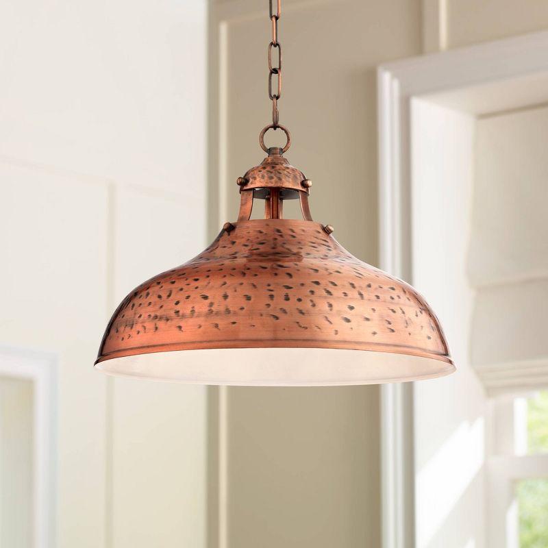 Franklin Iron Works Essex Dyed Copper Pendant Light 16" Wide Farmhouse Rustic Hammered Dome Shade for Dining Room House Foyer Kitchen Island Entryway