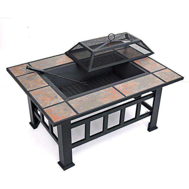 SINGLYFIRE 37 Inch Large Fire Pit with Ceramic Table & BBQ Grill for Backyard Garden
