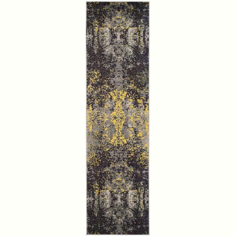 Gray and Yellow Abstract Synthetic Runner Rug