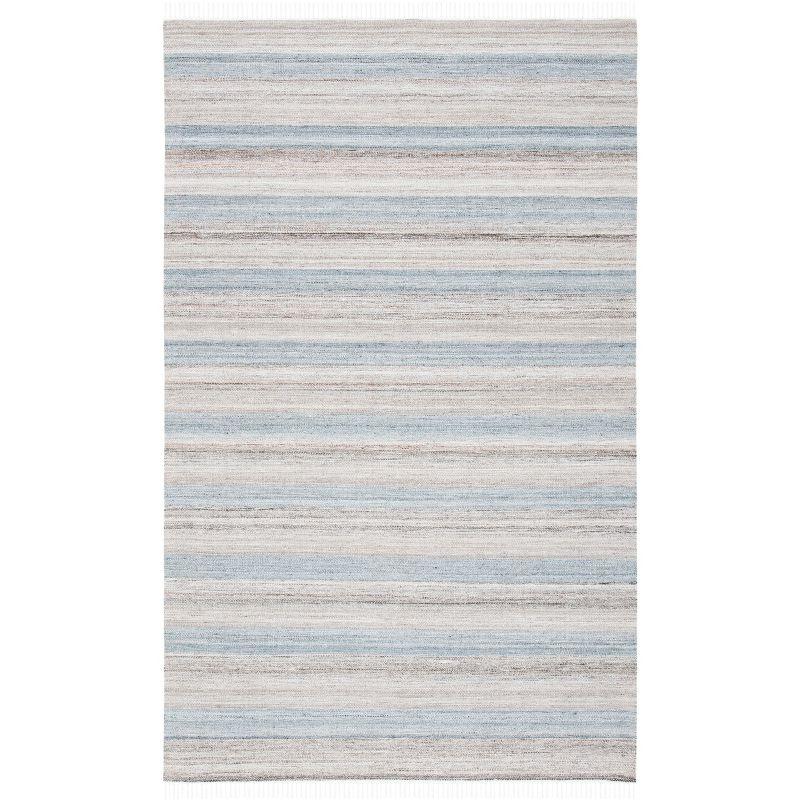 Gray and Beige Striped Wool Kilim Area Rug