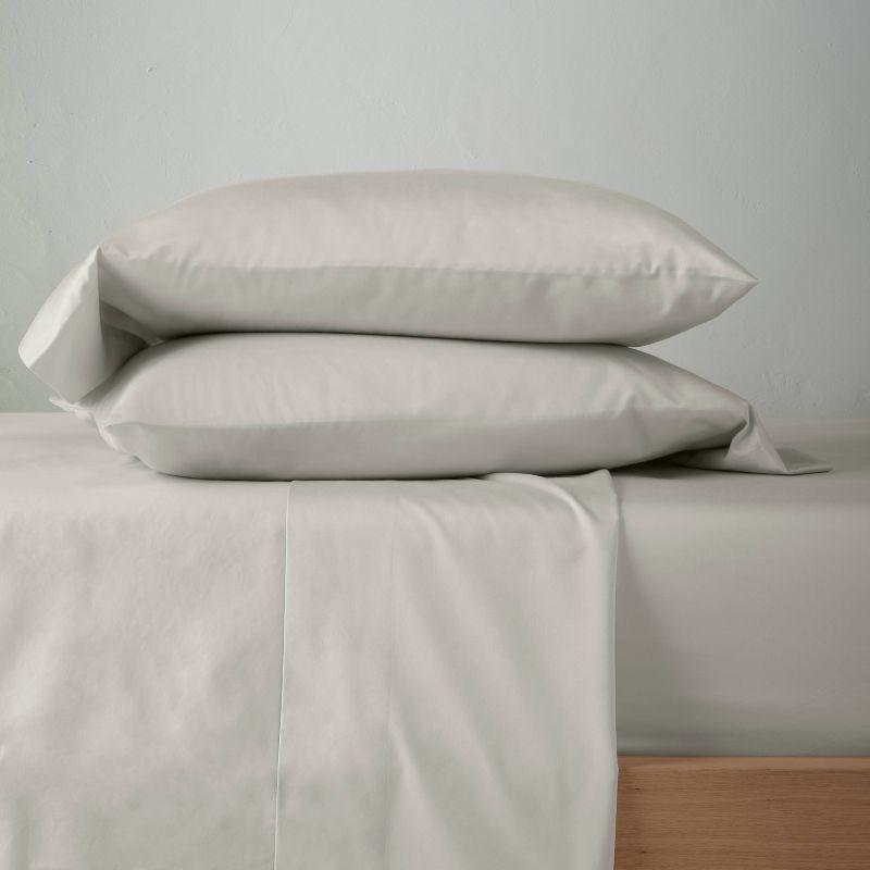 Queen 500 Thread Count Washed Supima Sateen Solid Sheet Set Natural - Casaluna™