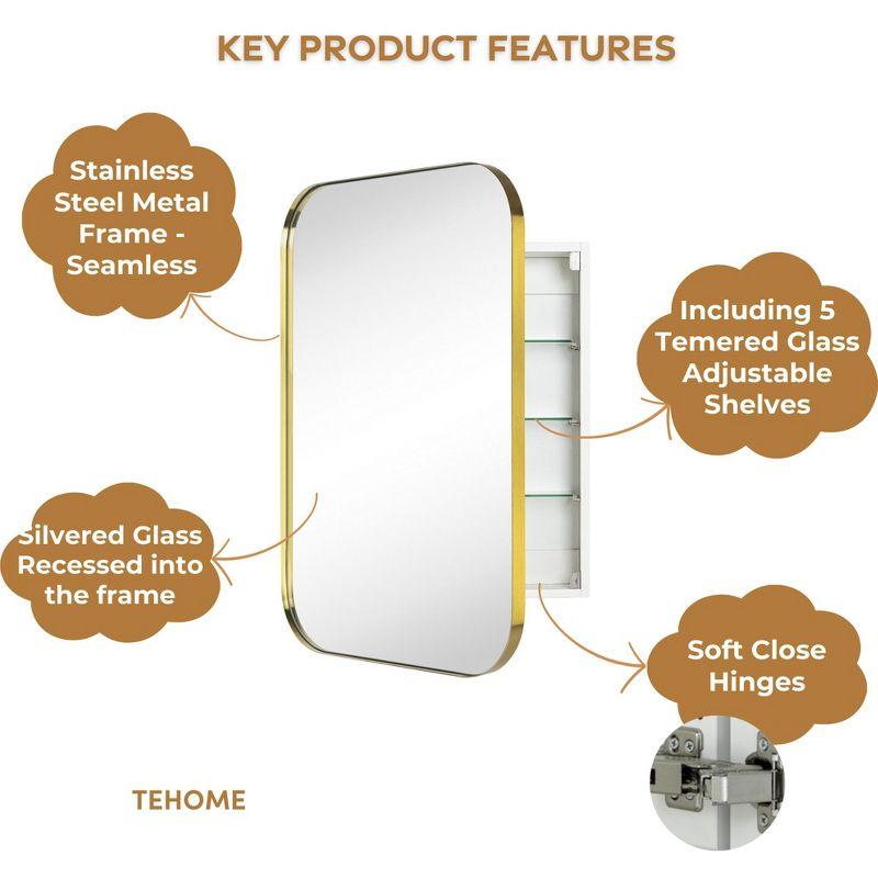 TEHOME Gold Surface and Recessed Mount Rectangular Stainless Steel Metal Framed Bathroom Medicine Cabinet with Mirror, 22'' W x 30'' H
