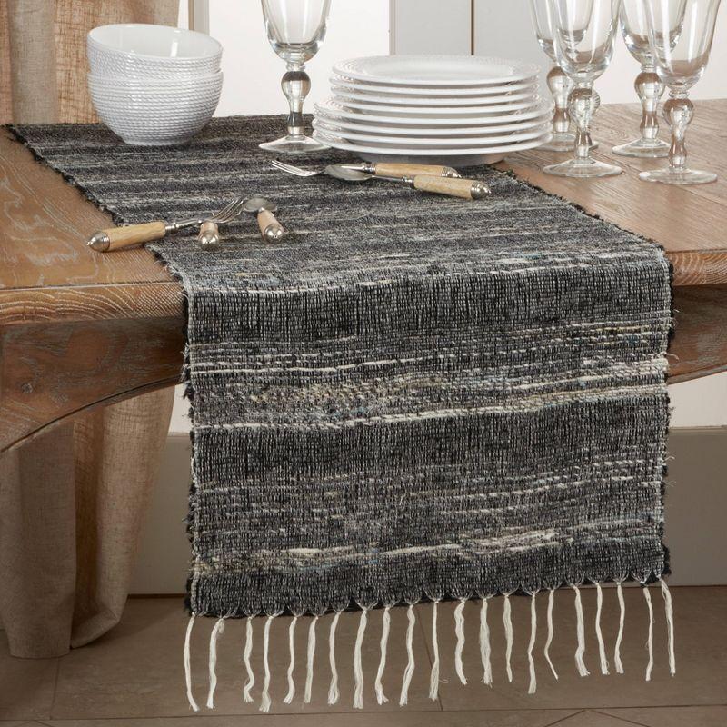 72" x 16" Cotton Striped Table Runner Black - Saro Lifestyle