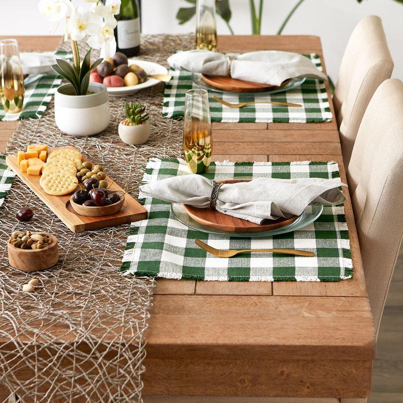 Design Imports Hunter Green  Heavyweight Check Fringed Placemat Set/6