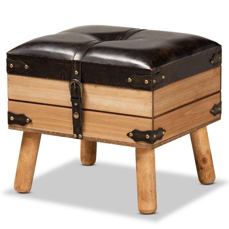 Baxton Studio Amena Wood Small Storage Ottoman Dark Brown/Oak: Velvet Upholstered, Rectangle Shape, Spot Clean