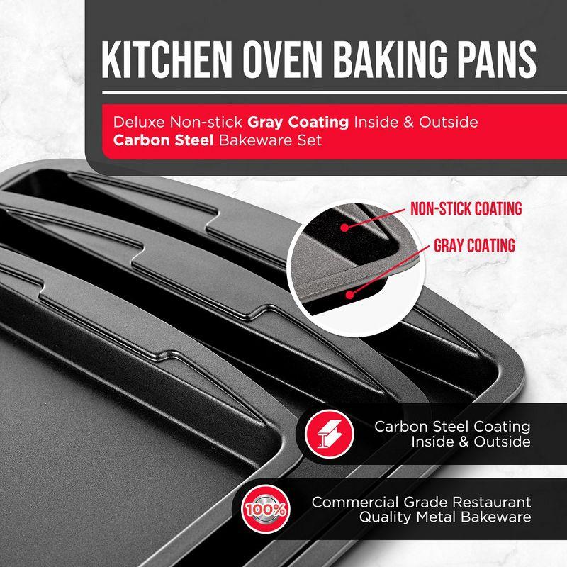 Gray Non-Stick Carbon Steel 3-Piece Cookie Sheet Set