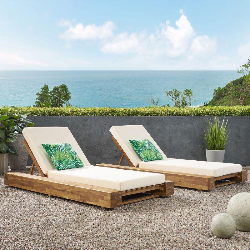 Donnie 39'' Outdoor Acacia Chaise Lounge (Set of 2)
