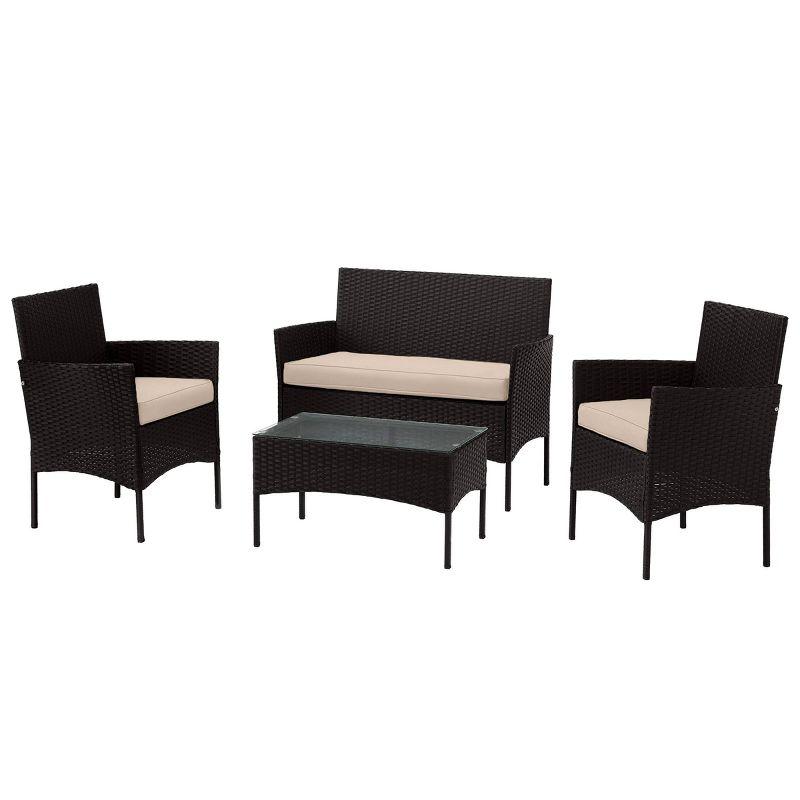 Pure Garden 4pc Outdoor Patio Rattan Furniture Set Black