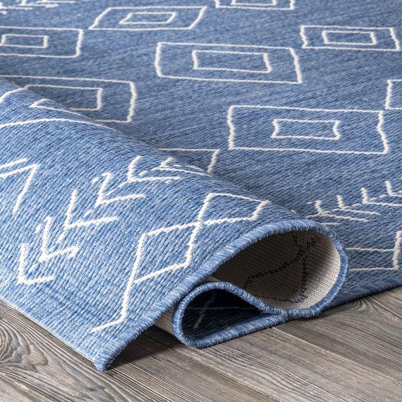 Reversible Blue Geometric 6' x 9' Synthetic Indoor/Outdoor Rug