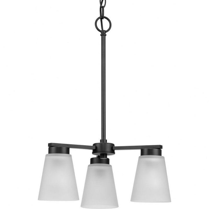 Matte Black Steel 3-Light Chandelier with Etched Glass Shades