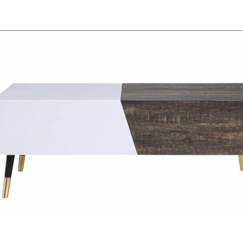 Orion 52.3" White Gloss and Rustic Oak Rectangular Coffee Table with Storage