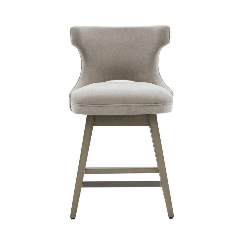 Light Grey Swivel Counter Stool with Wood Legs