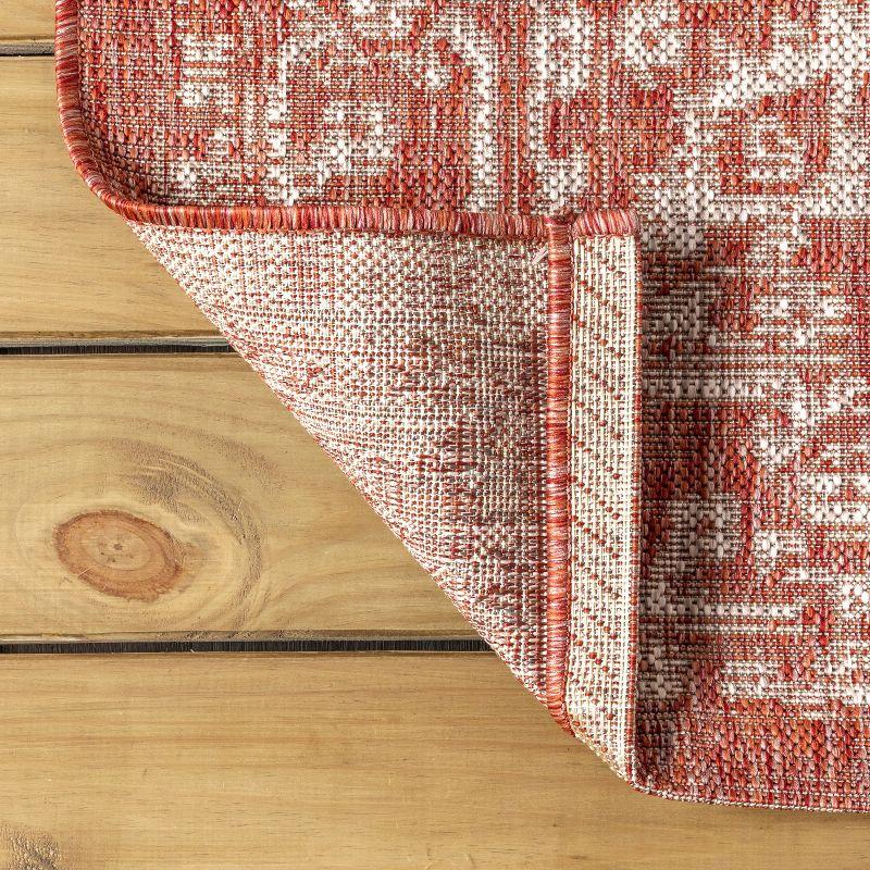 2' X 10' Malta Bohemian Medallion Textured Weave Indoor/Outdoor Runner Rug, Red/Taupe - JONATHAN Y