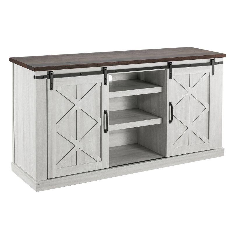 58" TV Stand for TVs up to 65" Saw Cut Off White - Home Essentials: Sliding Barn-Door, Adjustable Shelves