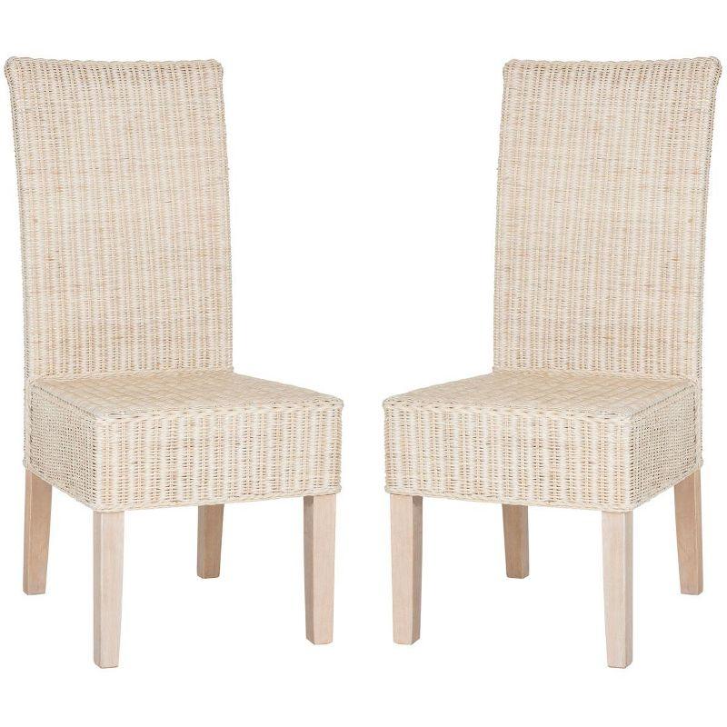 High-Back Rattan & Cane Side Chair in White Wash, Set of 2