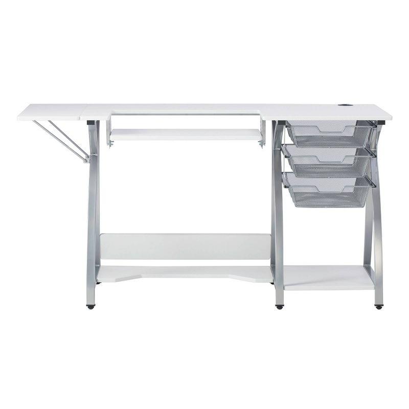 Silver and White Foldable Sewing Table with Mesh Drawers