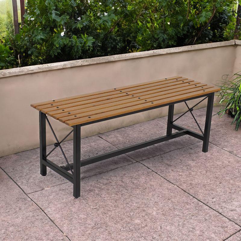 Sunnydaze European Chestnut Patio Dining Bench with Steel Frame - 17.75" H