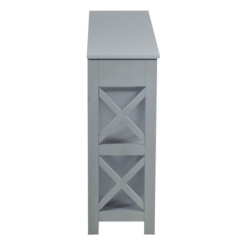 Costway 3-Tier Console Table X-Design Sofa Entryway Table with Drawer & Shelves Gray