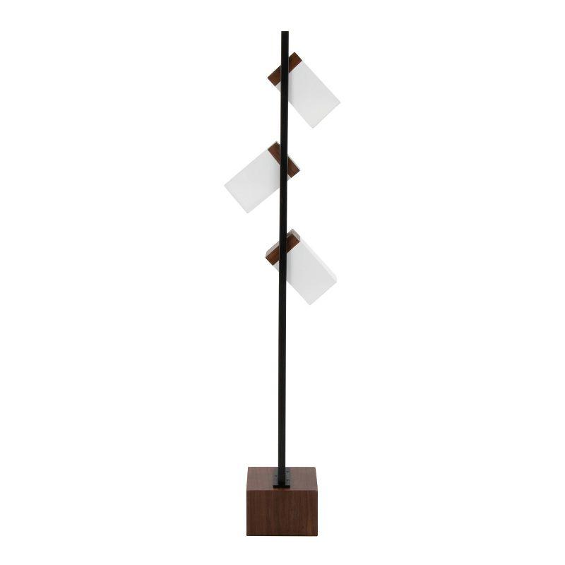 LumiSource Bento 67.5" Contemporary Metal Floor Lamp in Black Metal and Walnut Wood with White Shade: UL Listed, 3-Head, Linen Shade