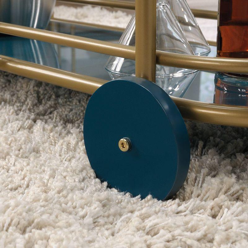 Sauder Coral Cape Metal Cart with Glass Satin Gold: 3-Tier, Safety-Tempered, Mobile