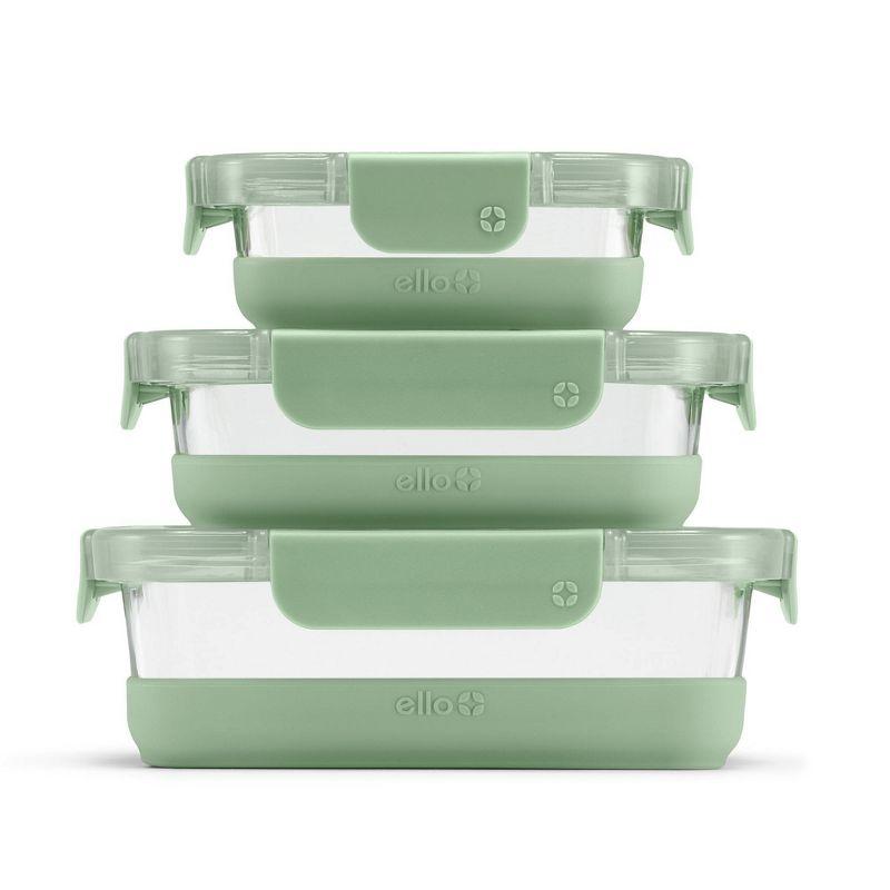 Ello 6pc Glass Refresh Mixed Food Storage Set Green: Oven & Microwave Safe, Dishwasher Safe, Lifetime Warranty