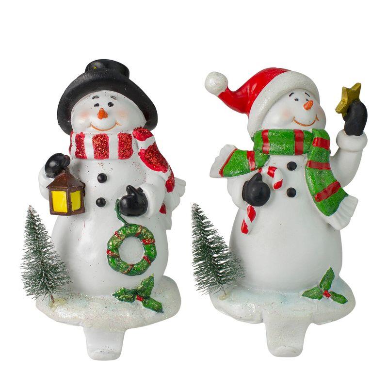 Set Of 2 Glitter Dusted Snowman Christmas Stocking Holders 7.25"