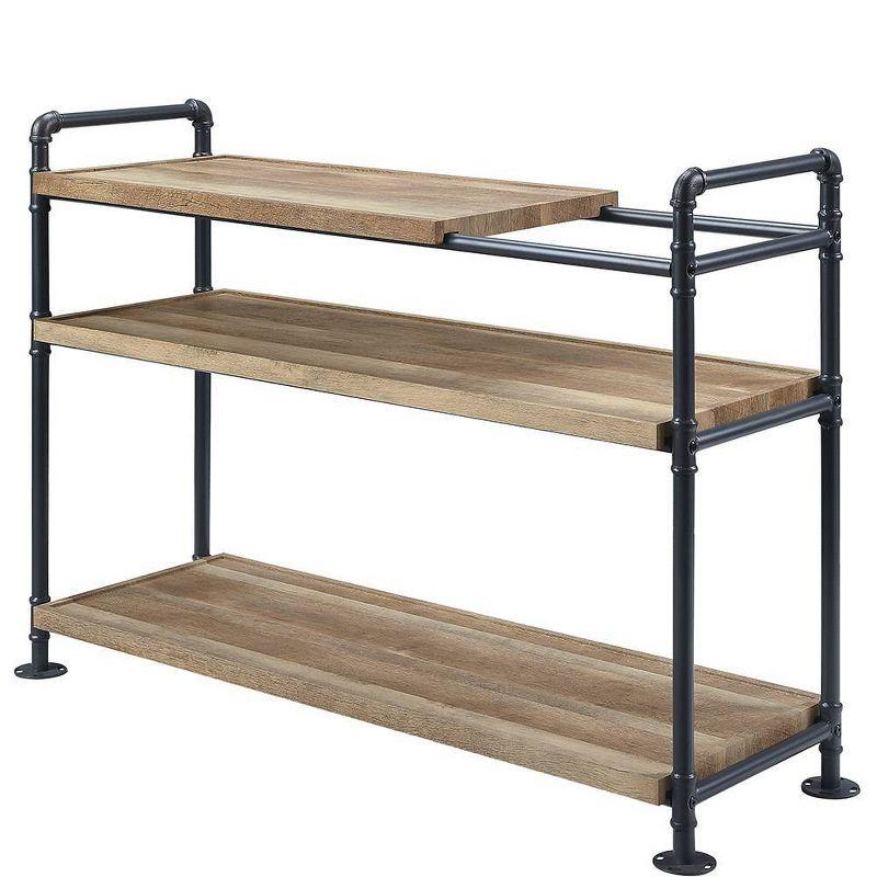 Acme Furniture 32" Brantley Decorative Bookshelf Oak and Sandy Black Finish: Metal Frame, 3-Tier Storage Display Unit