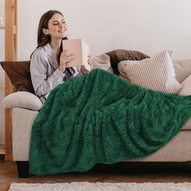 PAVILIA Plush Throw Blanket for Couch Bed, Faux Shearling Blanket and Throw for Sofa Home Decor, Emerald Green/Throw - 50x60