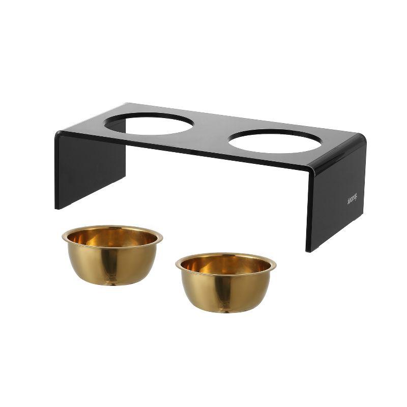 THE LICKER STORE Keaton Modern Lucite Rectangular Elevated Pet Feeder with 2-Stainless Steel Bowls