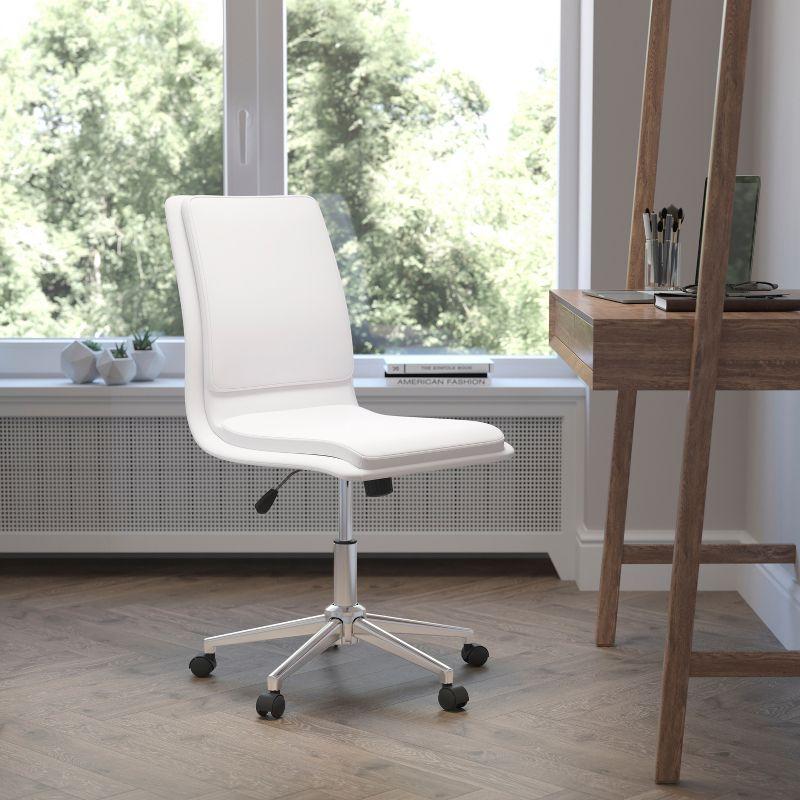 Flash Furniture Madigan Mid-Back Armless Swivel Task Office Chair with LeatherSoft and Adjustable Chrome Base, White