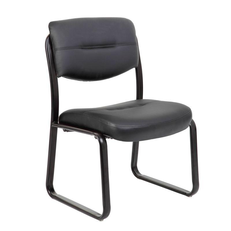 Elegant Black LeatherPlus Armless Guest Chair with Metal Sled Base