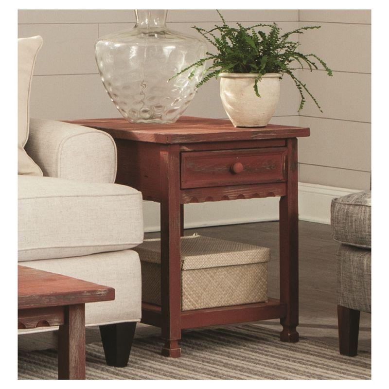 Rustic Red Antique Finish Cottage End Table with Storage