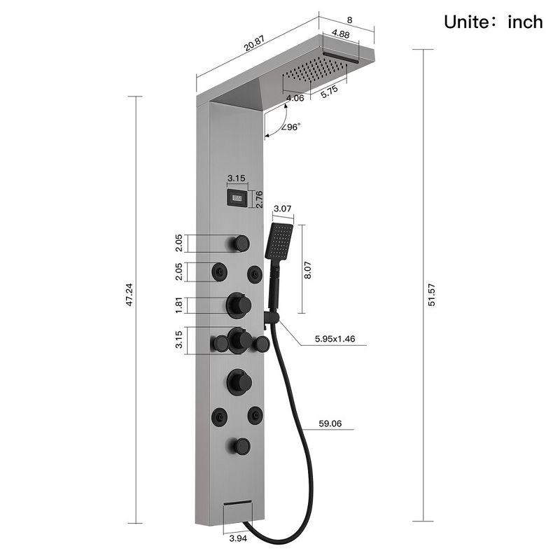 BWE 8-Shower Tower Shower Panel System with Rainfall Shower Head and Shower Wand