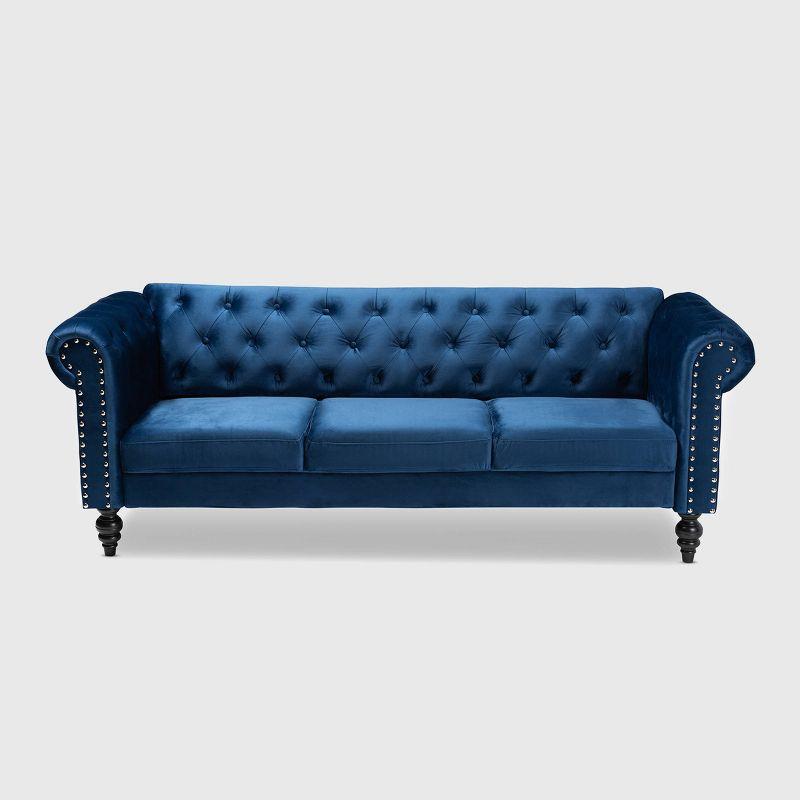 Emma Velvet Upholstered Button Tufted Chesterfield Sofa - Baxton Studio