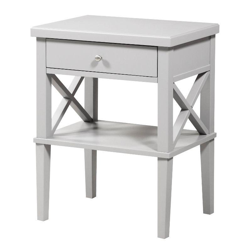 Dove Gray 1-Drawer Hardwood Nightstand with Open Shelf