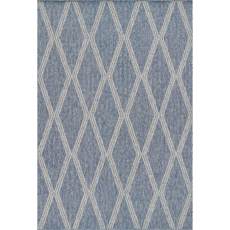 Blue Geometric Flat Woven Synthetic Indoor/Outdoor Rug 2' x 3'