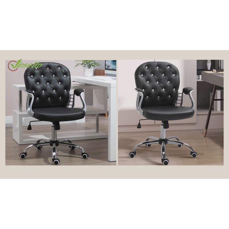 Vinsetto Vanity PU Leather Mid Back Office Chair Swivel Tufted Backrest Task Chair with Padded Armrests, Adjustable Height, Rolling Wheels, Gray