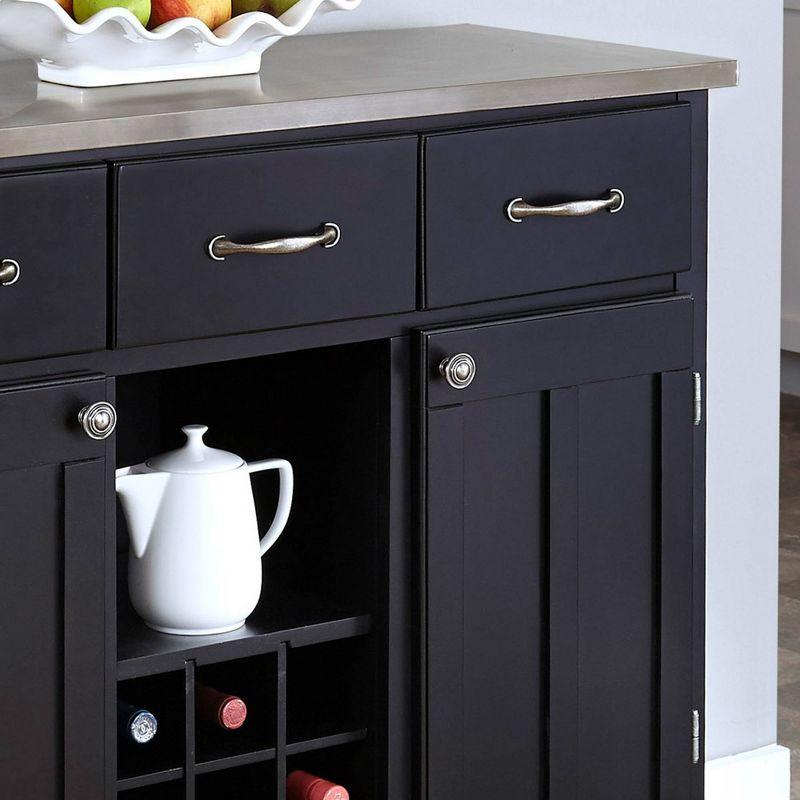 Elegant Black Hardwood Buffet Server with Stainless Steel Top