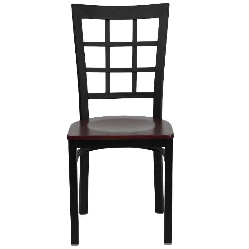 Elegant Window Back Steel Side Chair with Mahogany Wood Seat